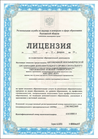 Лицензия на осуществление образовательной деятельности, страница 1